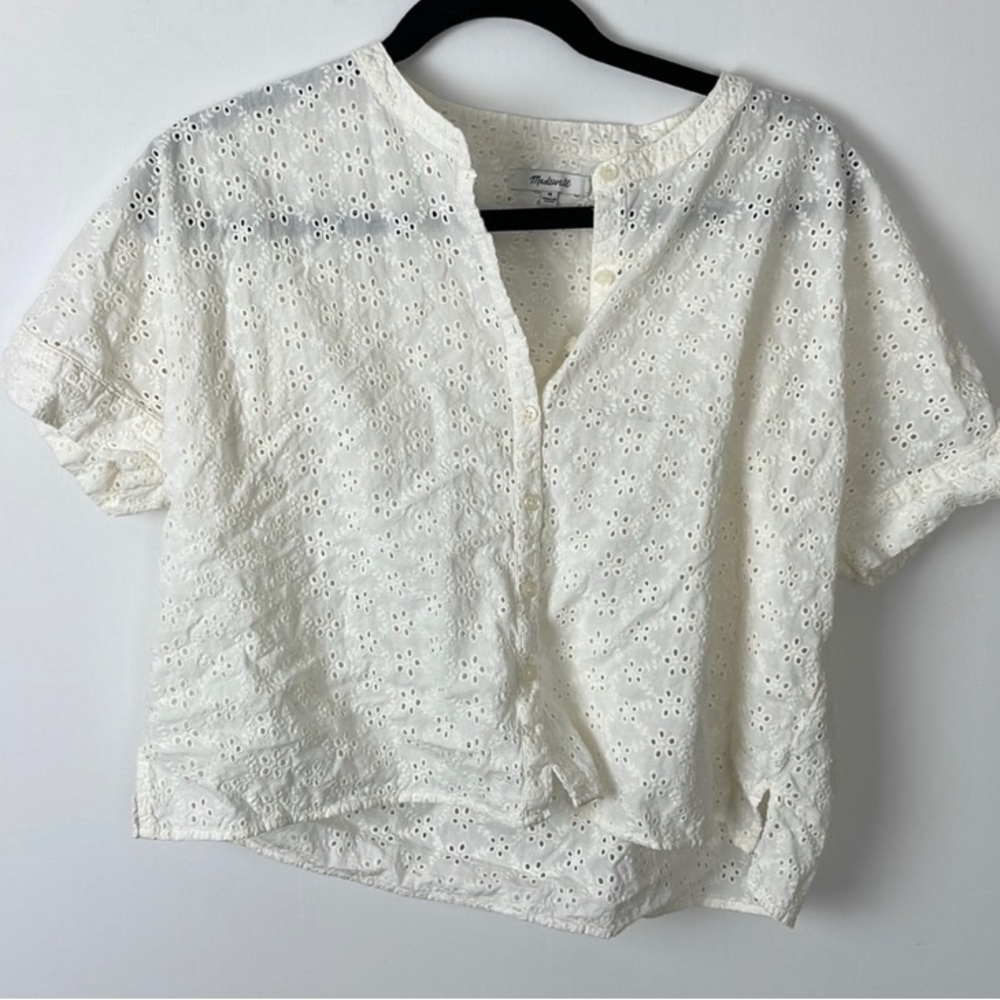 White eyelet Maxwell button up boxy top